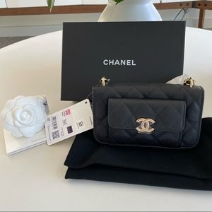 ❌.SOLD❌Chanel Pocket Twins Clutch Wallet On Chain Black Caviar Gold CC AP2831